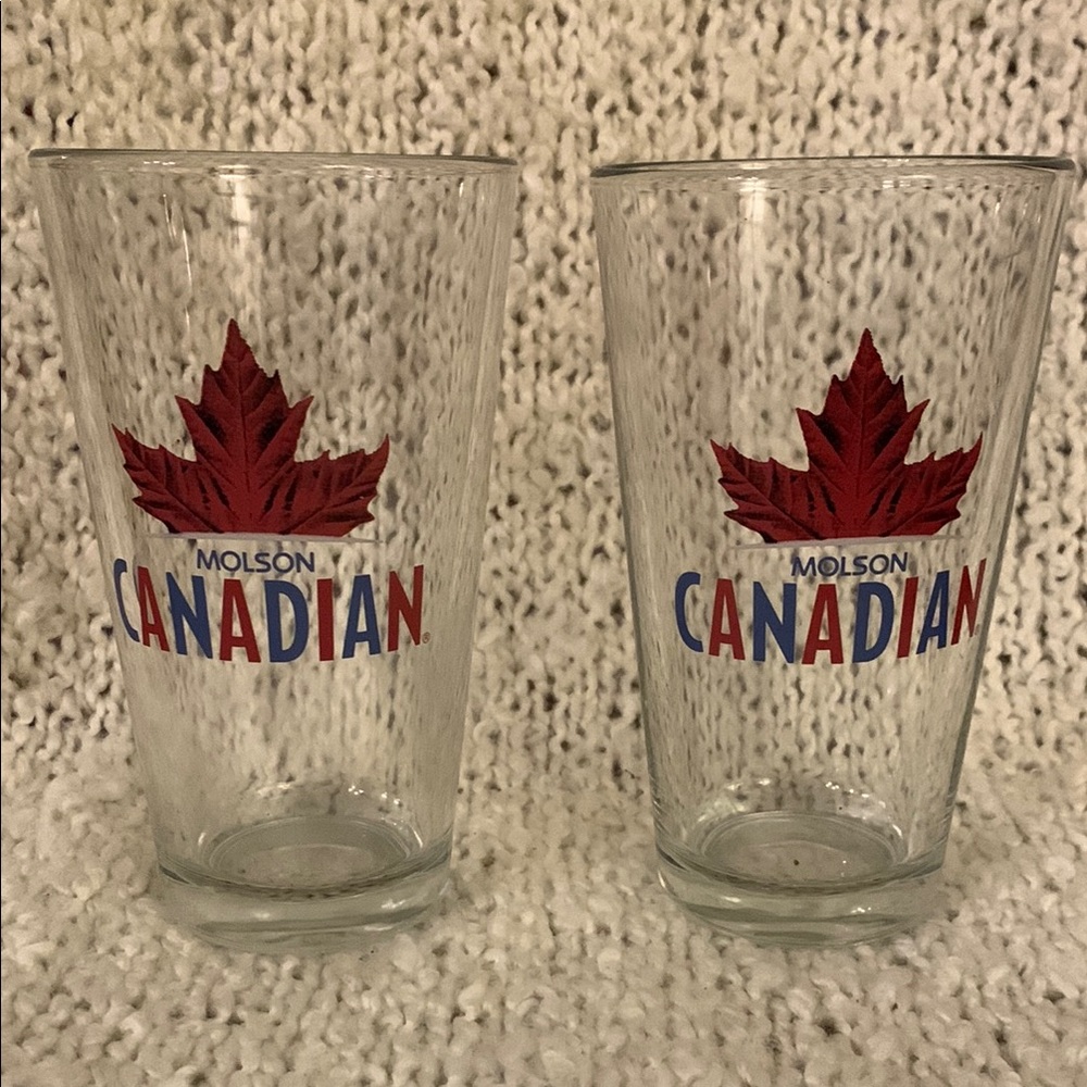 2 Molson Canadian 12 ounce beer glasses; 6 inches tall.
